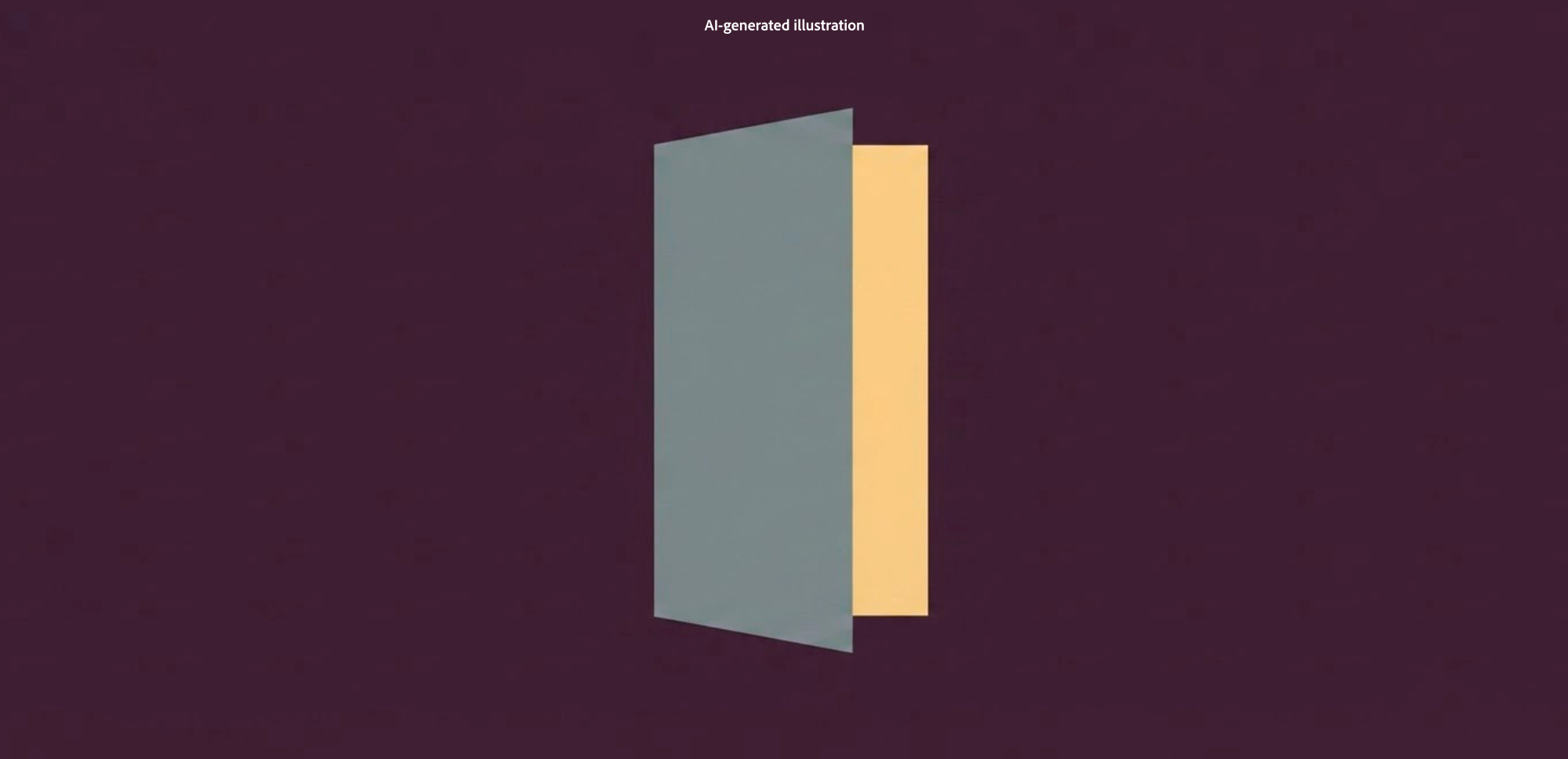 Geometric door ajar in gray and yellow tones against a purple background.