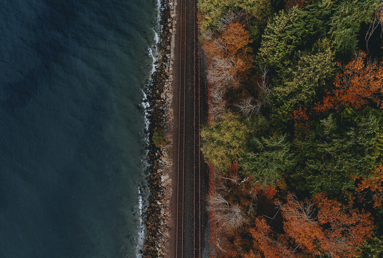 Vía de tren junto a la orilla del mar